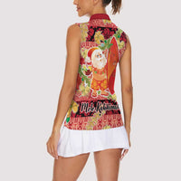 Hawaii Santa Mele Kalikimaka Women Sleeveless Polo Shirt Tropical Puakenikeni Lei with Polynesian Tribal Pattern LT03 - Polynesian Pride