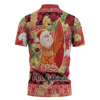 Hawaii Santa Mele Kalikimaka Zipper Polo Shirt Tropical Puakenikeni Lei with Polynesian Tribal Pattern LT03 - Polynesian Pride