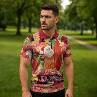 Hawaii Santa Mele Kalikimaka Zipper Polo Shirt Tropical Puakenikeni Lei with Polynesian Tribal Pattern LT03 - Polynesian Pride
