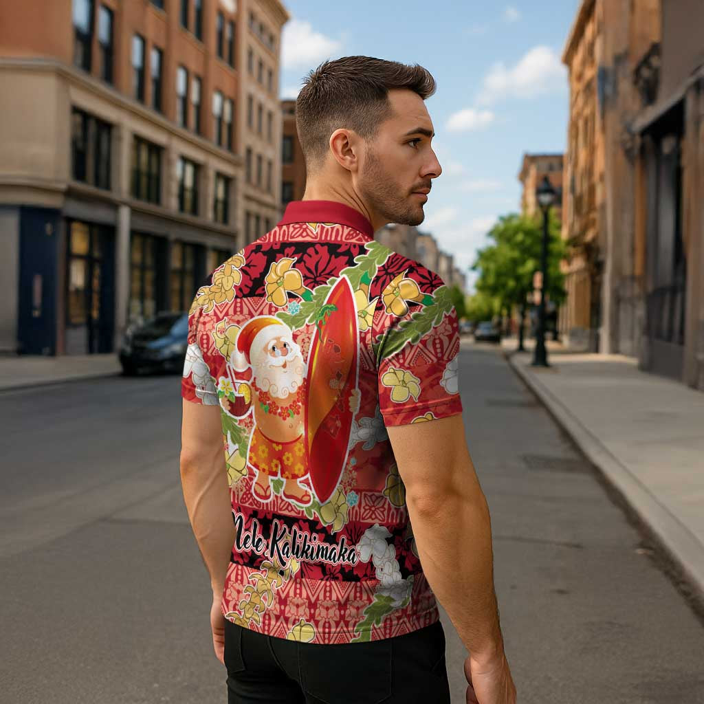 Hawaii Santa Mele Kalikimaka Zipper Polo Shirt Tropical Puakenikeni Lei with Polynesian Tribal Pattern LT03 - Polynesian Pride