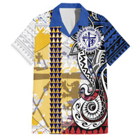 Hawaii Lutheran High School Family Matching Tank Maxi Dress and Hawaiian Shirt Kakau Pattern Splash Style LT03 Dad's Shirt - Short Sleeve Red - Polynesian Pride