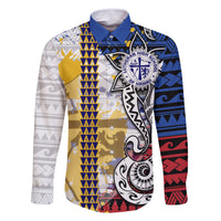 Hawaii Lutheran High School Family Matching Tank Maxi Dress and Hawaiian Shirt Kakau Pattern Splash Style LT03 Dad's Shirt - Long Sleeve Red - Polynesian Pride