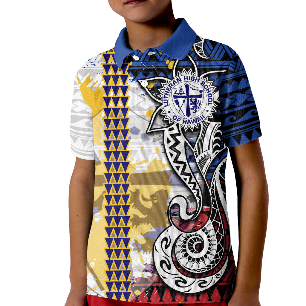 Hawaii Lutheran High School Kid Polo Shirt Kakau Pattern Splash Style LT03 Kid Red - Polynesian Pride