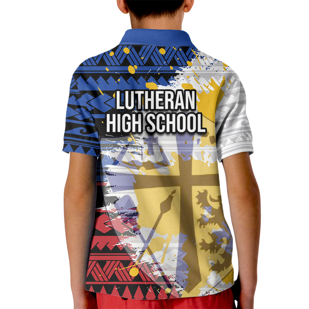 Hawaii Lutheran High School Kid Polo Shirt Kakau Pattern Splash Style LT03 - Polynesian Pride