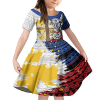 Hawaii Lutheran High School Kid Short Sleeve Dress Kakau Pattern Splash Style LT03 KID Red - Polynesian Pride
