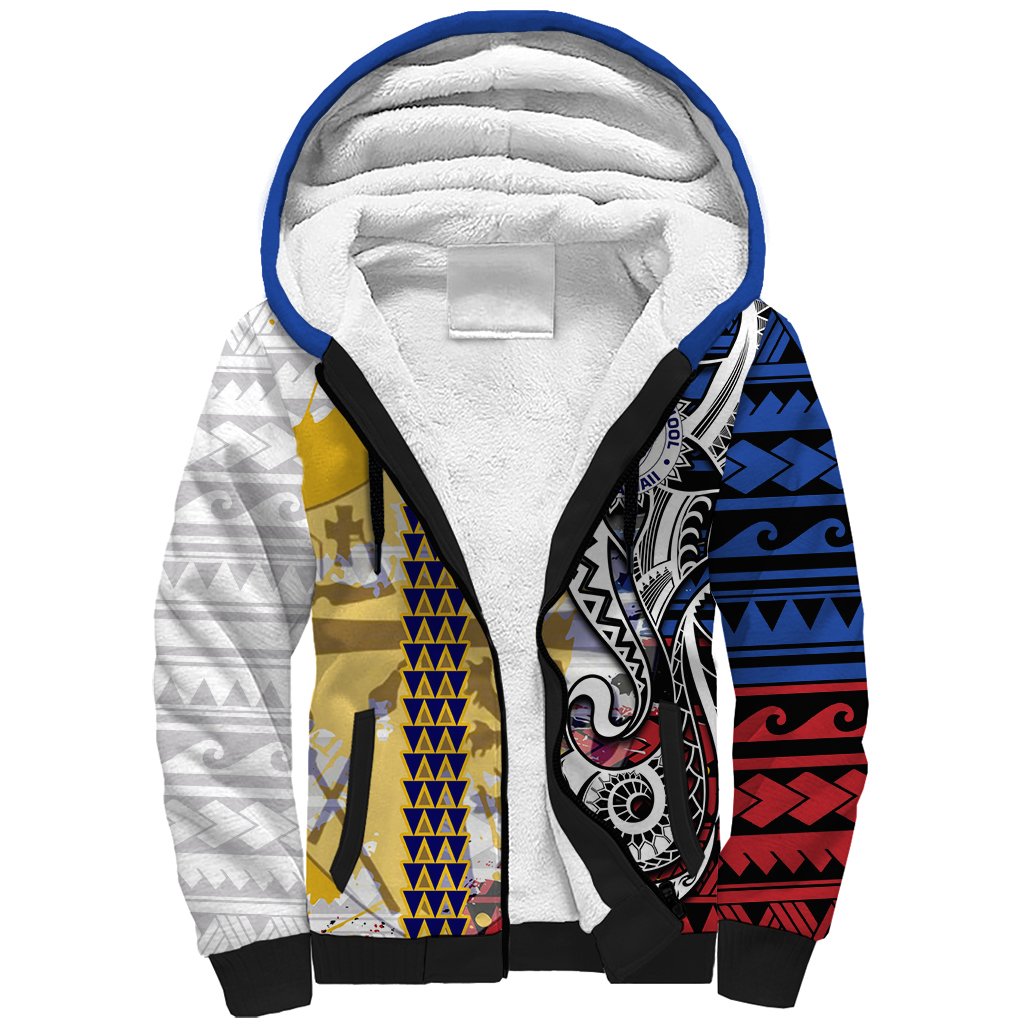 Hawaii Lutheran High School Sherpa Hoodie Kakau Pattern Splash Style LT03 Unisex Red - Polynesian Pride