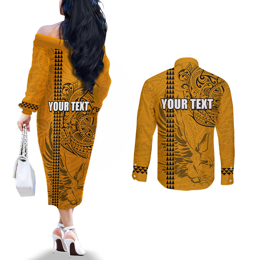 Nanakuli High and Intermediate School Couples Matching Off The Shoulder Long Sleeve Dress and Long Sleeve Button Shirt Tribal Kakau Pattern LT03 - Polynesian Pride