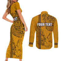 Nanakuli High and Intermediate School Couples Matching Short Sleeve Bodycon Dress and Long Sleeve Button Shirt Tribal Kakau Pattern LT03 - Polynesian Pride