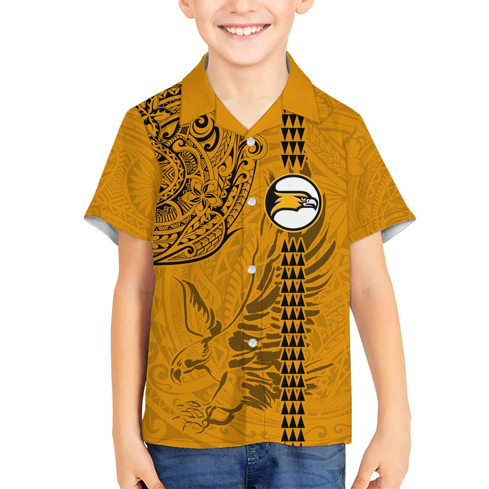 Nanakuli High and Intermediate School Kid Hawaiian Shirt Tribal Kakau Pattern LT03 Kid Yellow - Polynesian Pride