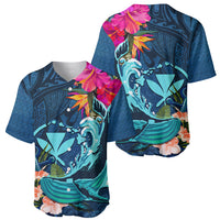 Hawaii Baseball Jersey Whale Mix Hibiscus and Kanaka Maoli Blue Version LT03 - Polynesian Pride