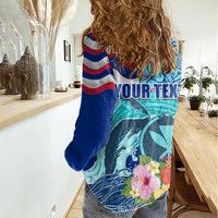 Hawaii Race For Whales Women Casual Shirt Flag and Polynesian Hibiscus LT03 - Polynesian Pride