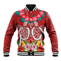 Polynesian Valentine Day Baseball Jacket Love Couple Turtle Maori Hibiscus Red Style LT03 Unisex Red - Polynesian Pride
