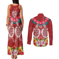 Polynesian Valentine Day Couples Matching Tank Maxi Dress and Long Sleeve Button Shirt Love Couple Turtle Maori Hibiscus Red Style LT03 - Polynesian Pride