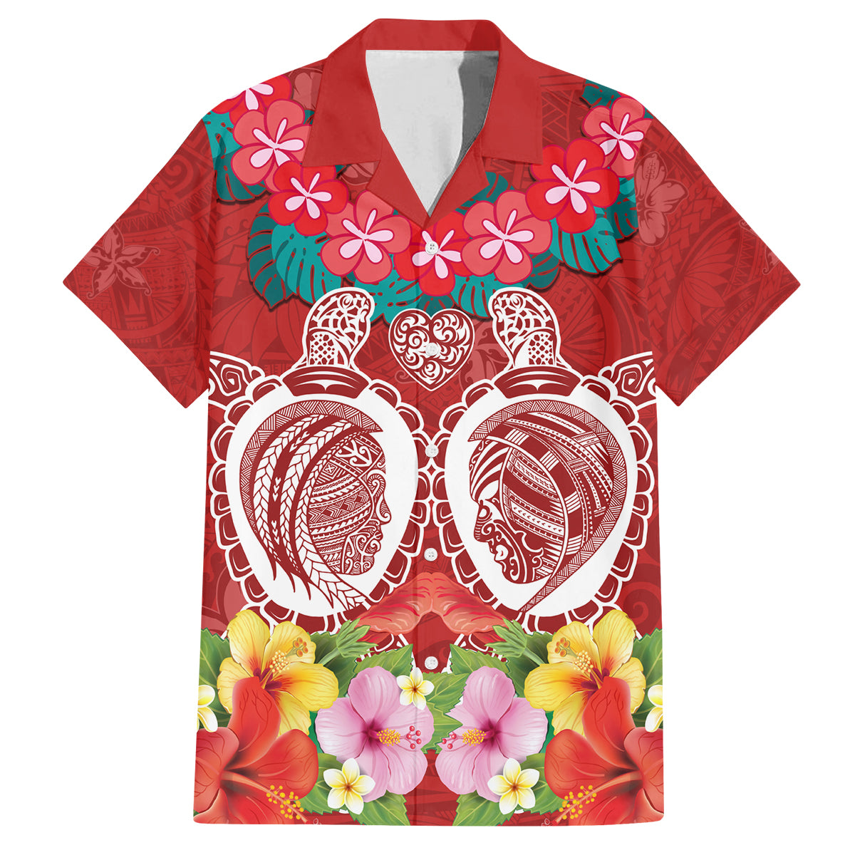 Polynesian Valentine Day Family Matching Summer Maxi Dress and Hawaiian Shirt Love Couple Turtle Maori Hibiscus Red Style LT03 Dad's Shirt - Short Sleeve Red - Polynesian Pride