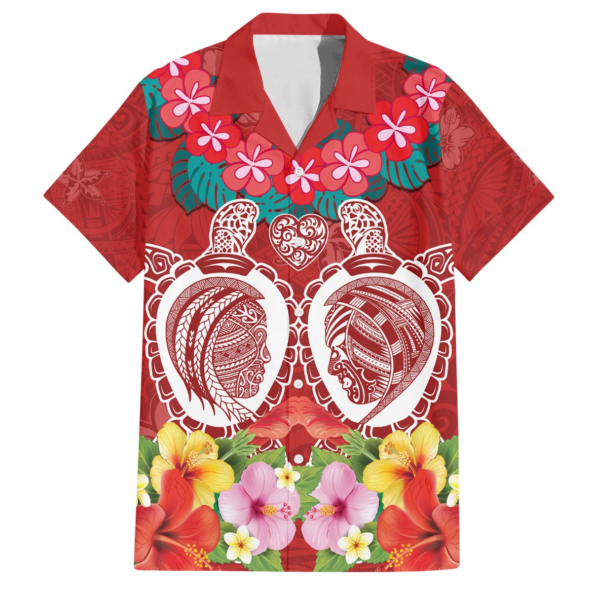 Polynesian Valentine Day Hawaiian Shirt Love Couple Turtle Maori Hibiscus Red Style LT03 Red - Polynesian Pride