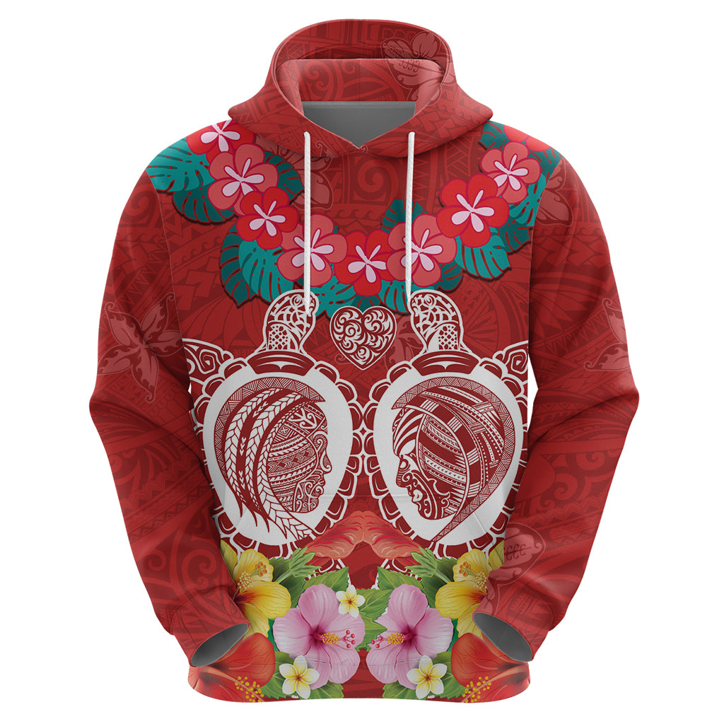 Polynesian Valentine Day Zip Hoodie Love Couple Turtle Maori Hibiscus Red Style LT03 - Polynesian Pride