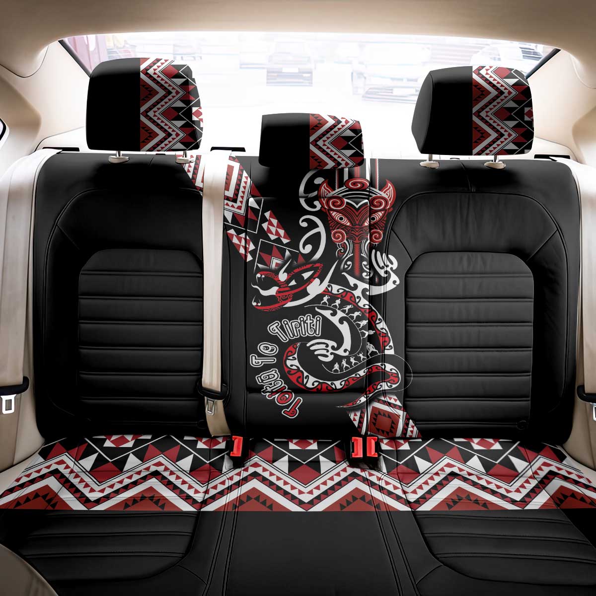 Aotearoa Toitu Te Tiriti-Honour the Treaty Back Car Seat Cover Maori Taniwha Haka with Taniko and Tukutuku LT03 - Polynesian Pride