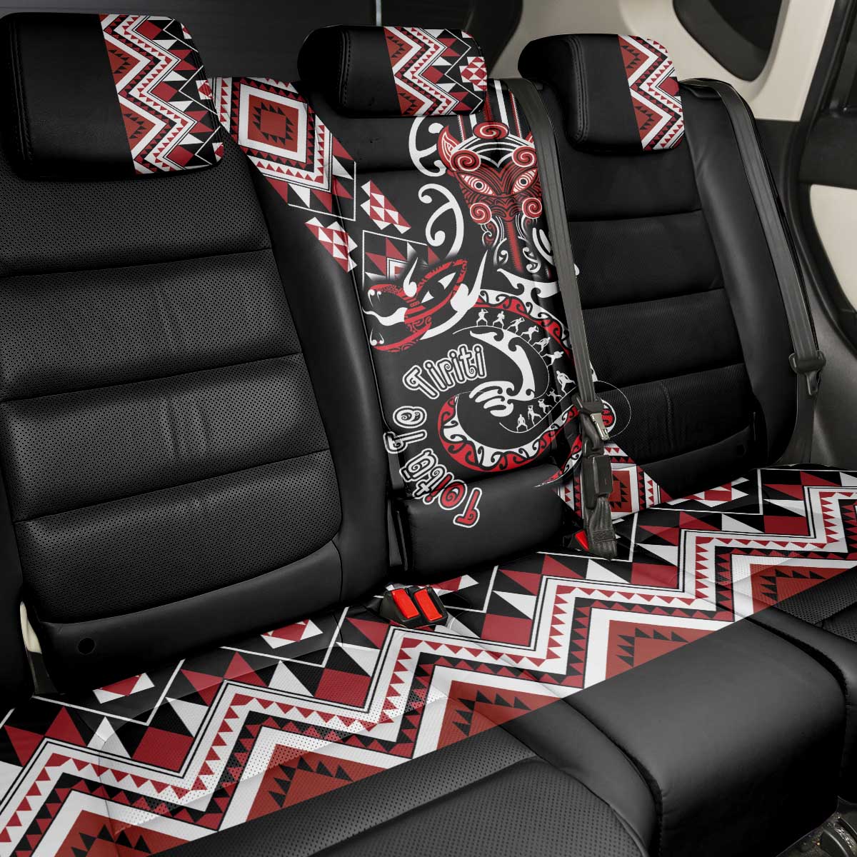 Aotearoa Toitu Te Tiriti-Honour the Treaty Back Car Seat Cover Maori Taniwha Haka with Taniko and Tukutuku LT03 - Polynesian Pride