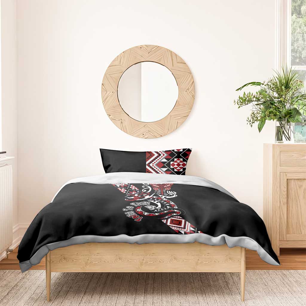 Aotearoa Toitu Te Tiriti-Honour the Treaty Bedding Set Maori Taniwha Haka with Taniko and Tukutuku LT03 - Polynesian Pride