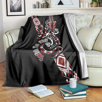 Aotearoa Toitu Te Tiriti-Honour the Treaty Blanket Maori Taniwha Haka with Taniko and Tukutuku LT03 Black - Polynesian Pride