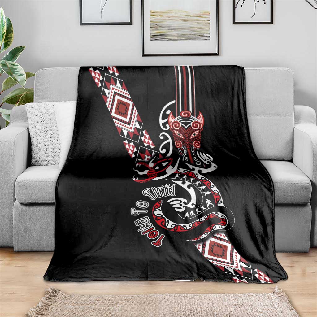 Aotearoa Toitu Te Tiriti-Honour the Treaty Blanket Maori Taniwha Haka with Taniko and Tukutuku LT03 - Polynesian Pride