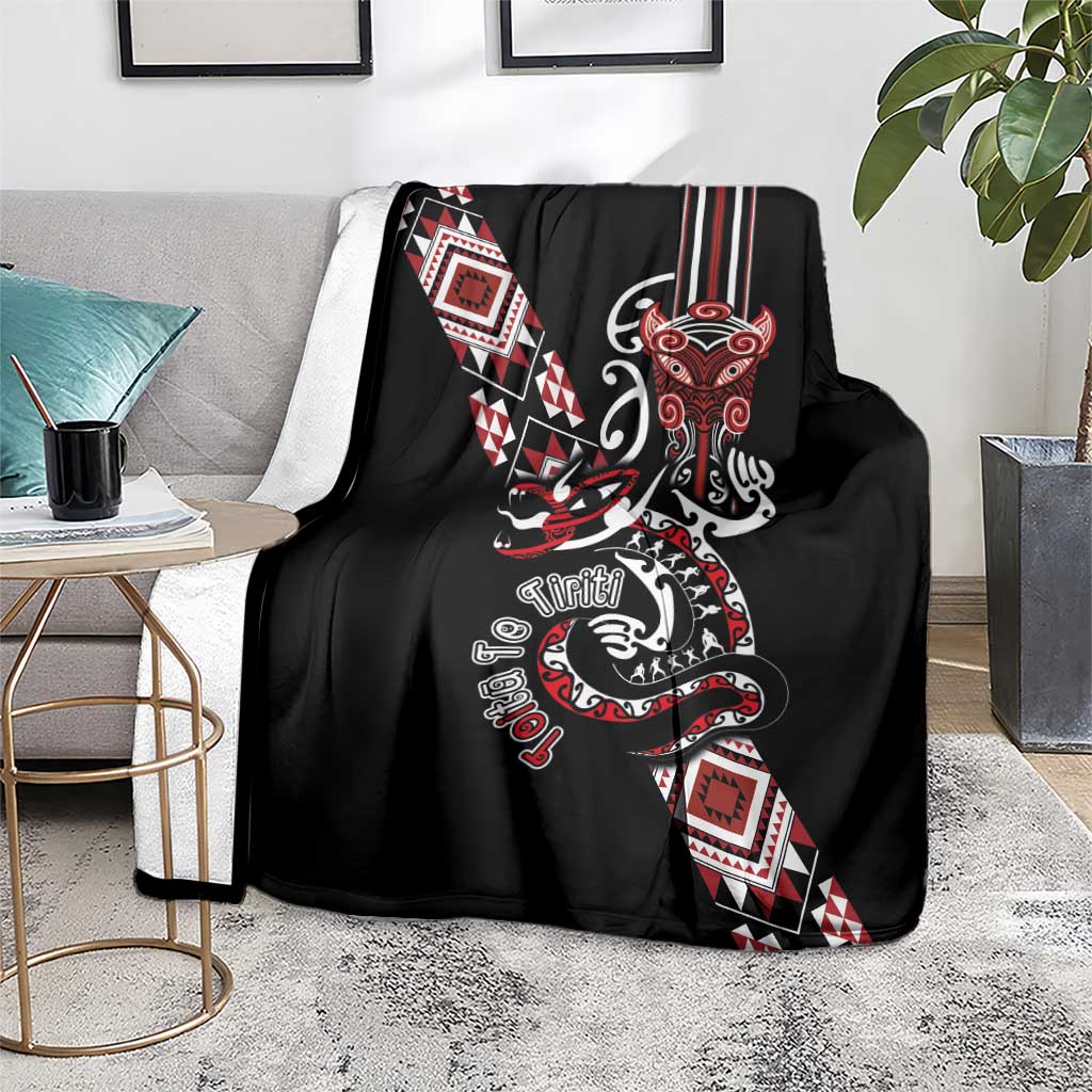 Aotearoa Toitu Te Tiriti-Honour the Treaty Blanket Maori Taniwha Haka with Taniko and Tukutuku LT03 - Polynesian Pride