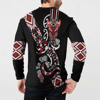 Aotearoa Toitu Te Tiriti-Honour the Treaty Button Sweatshirt Maori Taniwha Haka with Taniko and Tukutuku