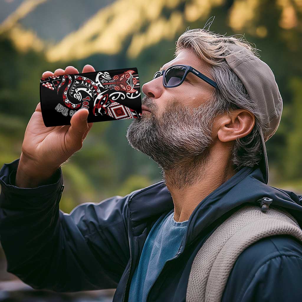 Aotearoa Toitu Te Tiriti-Honour the Treaty 4 in 1 Can Cooler Tumbler Maori Taniwha Haka with Taniko and Tukutuku LT03 - Polynesian Pride