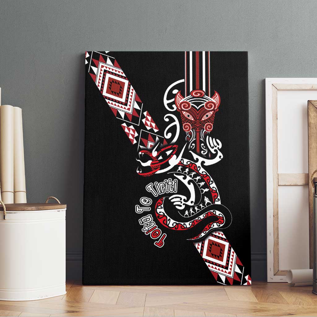 Aotearoa Toitu Te Tiriti-Honour the Treaty Canvas Wall Art Maori Taniwha Haka with Taniko and Tukutuku LT03 - Polynesian Pride