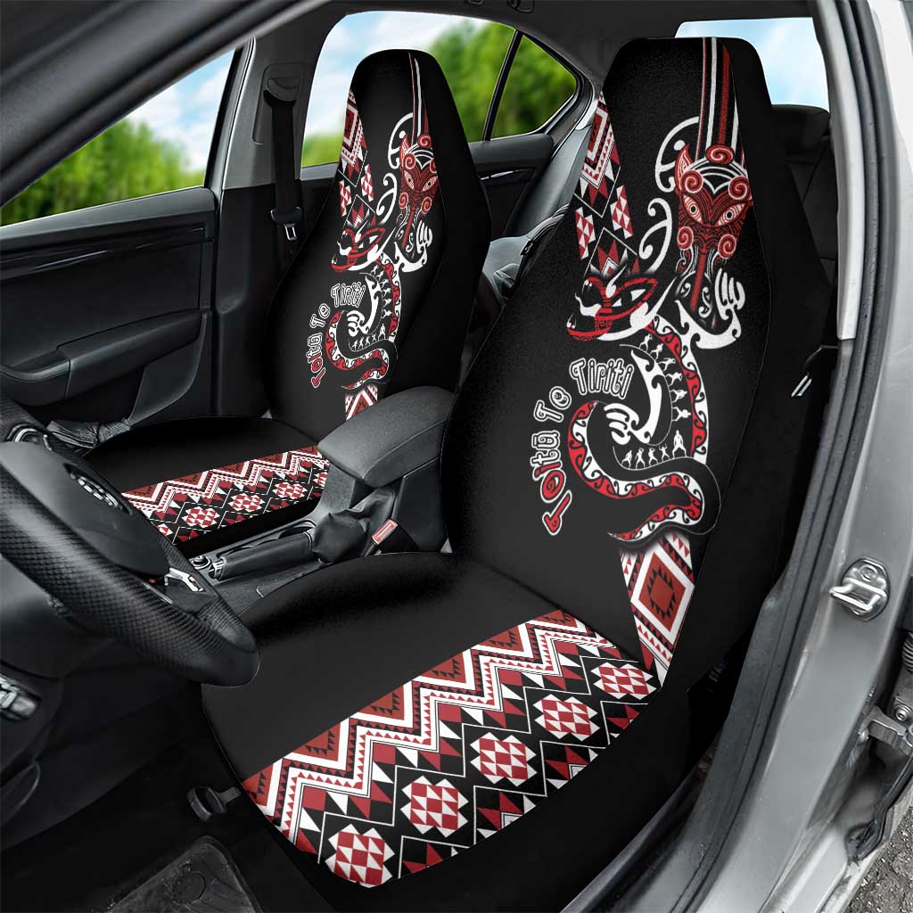 Aotearoa Toitu Te Tiriti-Honour the Treaty Car Seat Cover Maori Taniwha Haka with Taniko and Tukutuku LT03 - Polynesian Pride