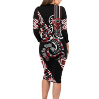 Aotearoa Toitu Te Tiriti-Honour the Treaty Family Matching Long Sleeve Bodycon Dress and Hawaiian Shirt Maori Taniwha Haka with Taniko and Tukutuku LT03 - Polynesian Pride