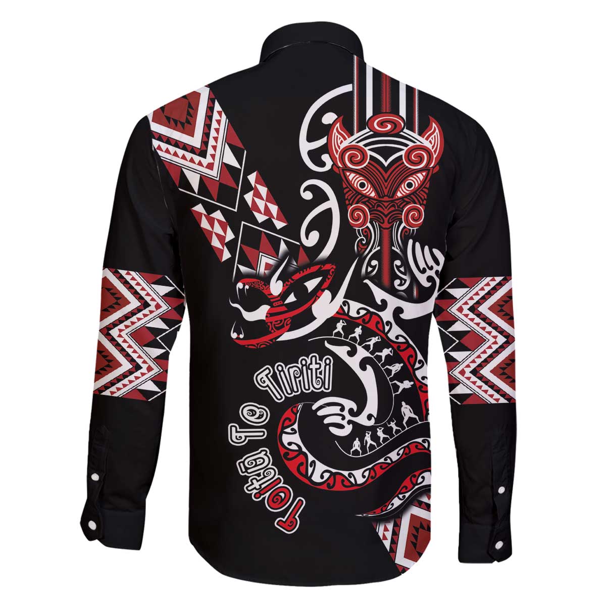 Aotearoa Toitu Te Tiriti-Honour the Treaty Family Matching Off The Shoulder Long Sleeve Dress and Hawaiian Shirt Maori Taniwha Haka with Taniko and Tukutuku LT03 - Polynesian Pride