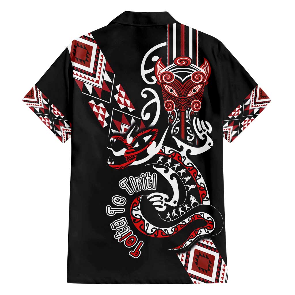 Aotearoa Toitu Te Tiriti-Honour the Treaty Family Matching Off Shoulder Short Dress and Hawaiian Shirt Maori Taniwha Haka with Taniko and Tukutuku LT03 - Polynesian Pride