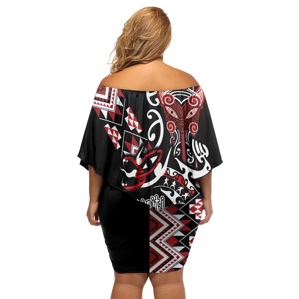 Aotearoa Toitu Te Tiriti-Honour the Treaty Family Matching Off Shoulder Short Dress and Hawaiian Shirt Maori Taniwha Haka with Taniko and Tukutuku LT03 - Polynesian Pride