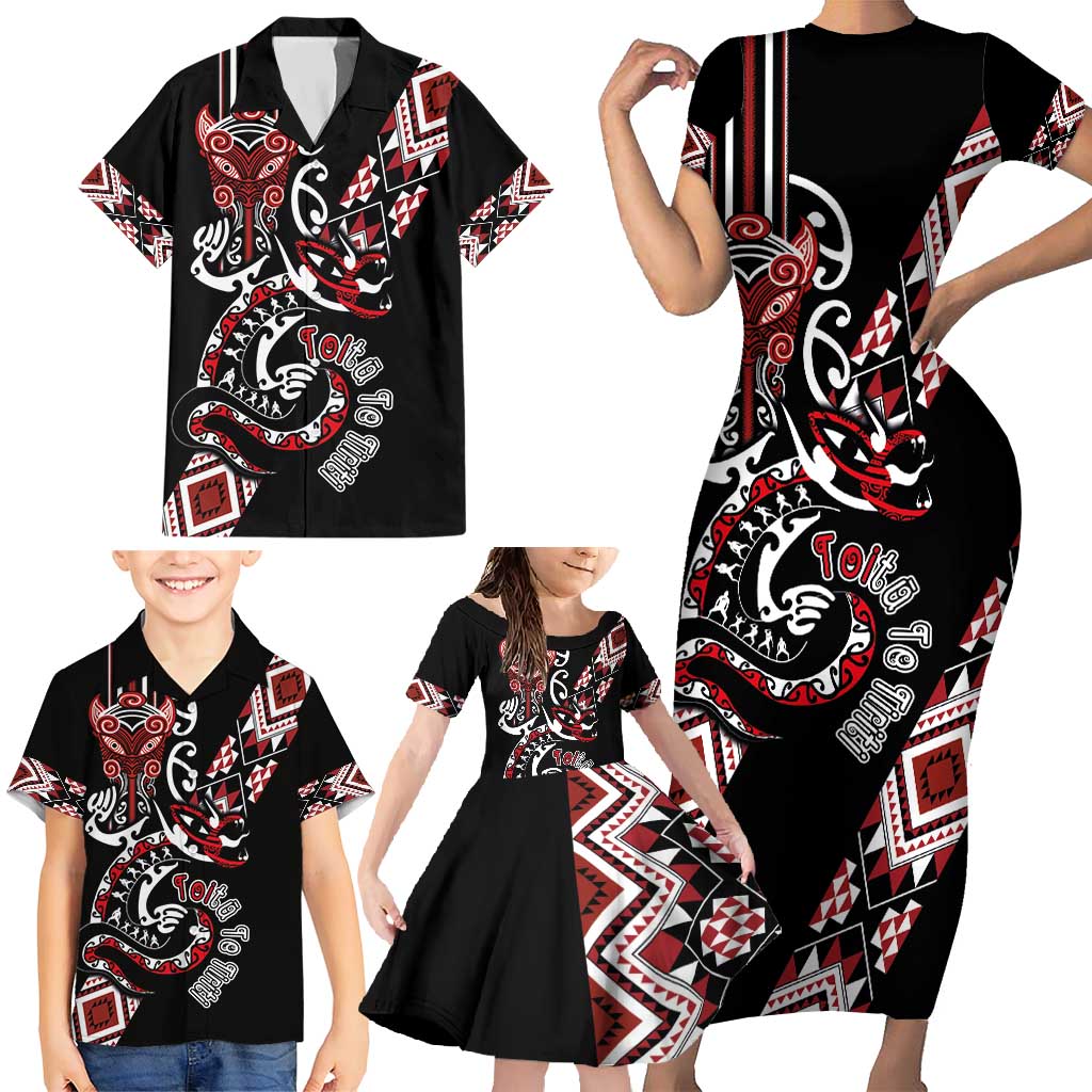 Aotearoa Toitu Te Tiriti-Honour the Treaty Family Matching Short Sleeve Bodycon Dress and Hawaiian Shirt Maori Taniwha Haka with Taniko and Tukutuku LT03 - Polynesian Pride