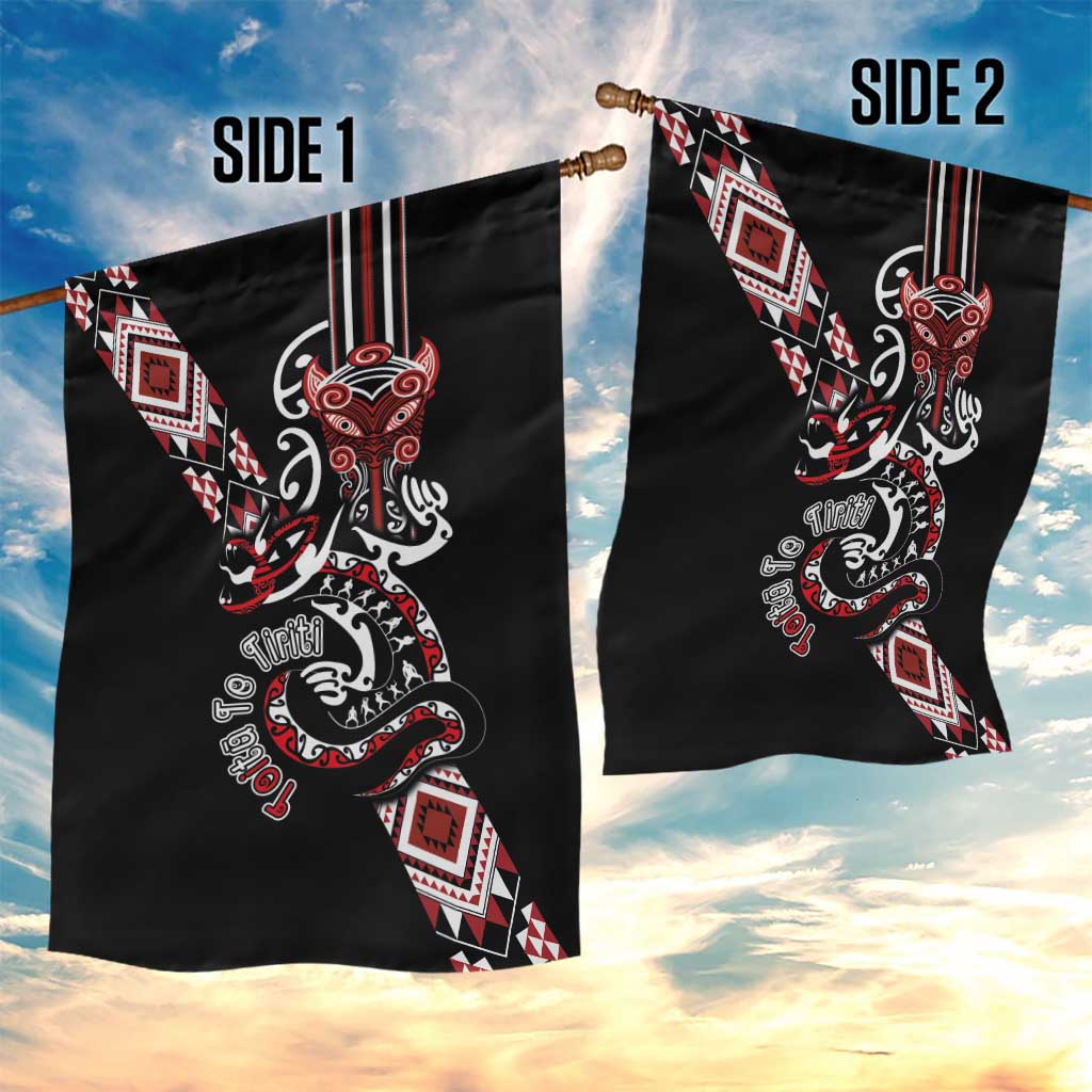 Aotearoa Toitu Te Tiriti-Honour the Treaty Garden Flag Maori Taniwha Haka with Taniko and Tukutuku LT03 - Polynesian Pride