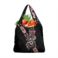 Aotearoa Toitu Te Tiriti-Honour the Treaty Grocery Bag Maori Taniwha Haka with Taniko and Tukutuku