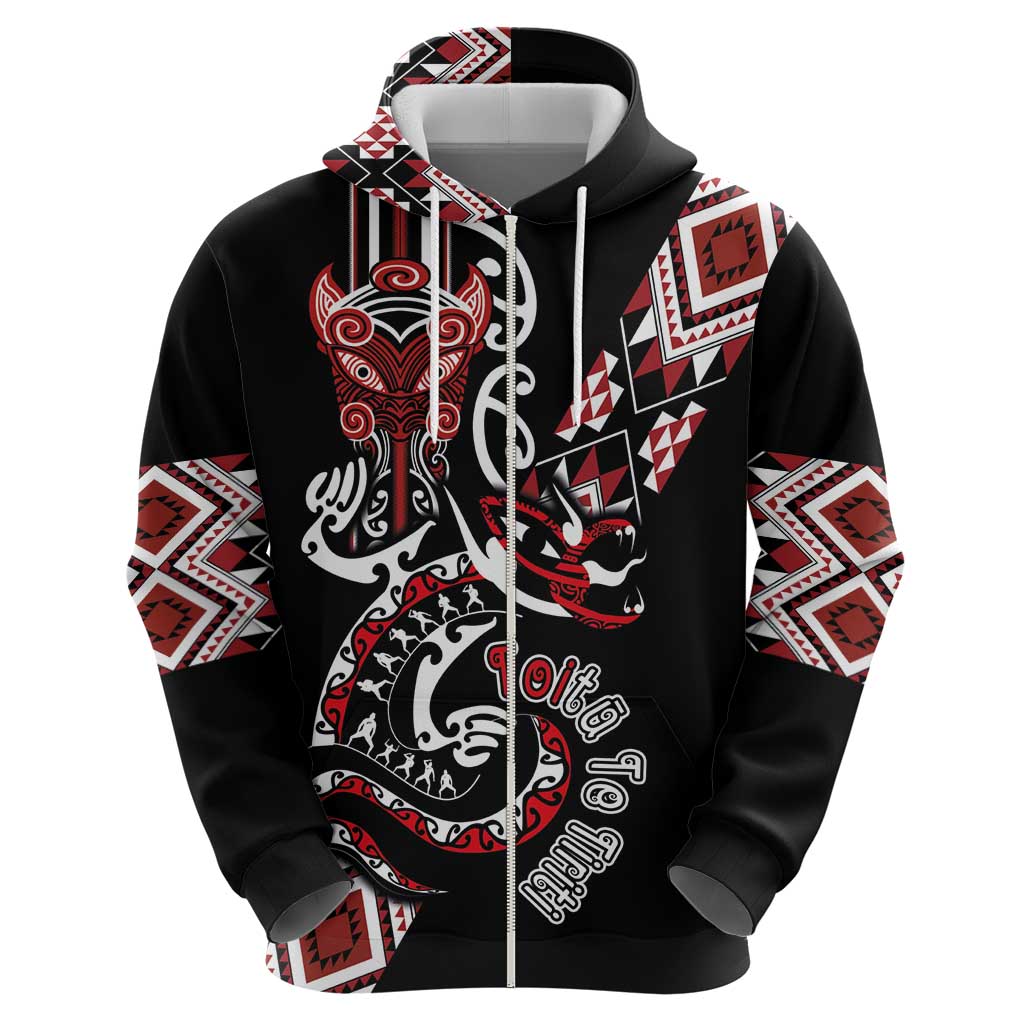 Aotearoa Toitu Te Tiriti-Honour the Treaty Hoodie Maori Taniwha Haka with Taniko and Tukutuku LT03 - Polynesian Pride
