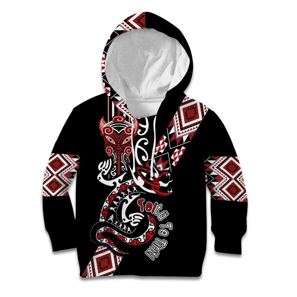 Aotearoa Toitu Te Tiriti-Honour the Treaty Kid Hoodie Maori Taniwha Haka with Taniko and Tukutuku LT03 Hoodie Black - Polynesian Pride