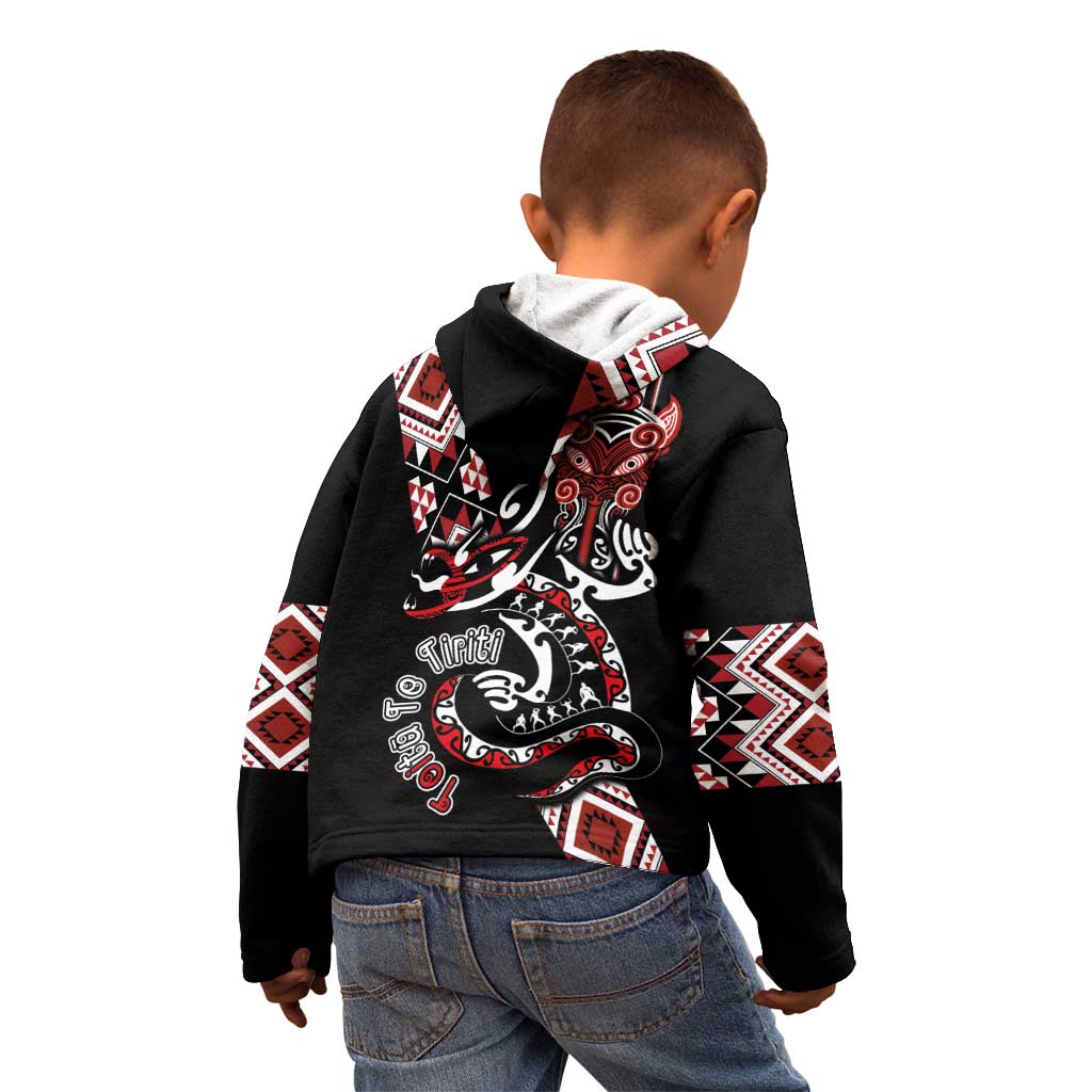 Aotearoa Toitu Te Tiriti-Honour the Treaty Kid Hoodie Maori Taniwha Haka with Taniko and Tukutuku LT03 - Polynesian Pride