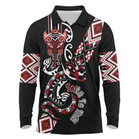 Aotearoa Toitu Te Tiriti-Honour the Treaty Long Sleeve Polo Shirt Maori Taniwha Haka with Taniko and Tukutuku
