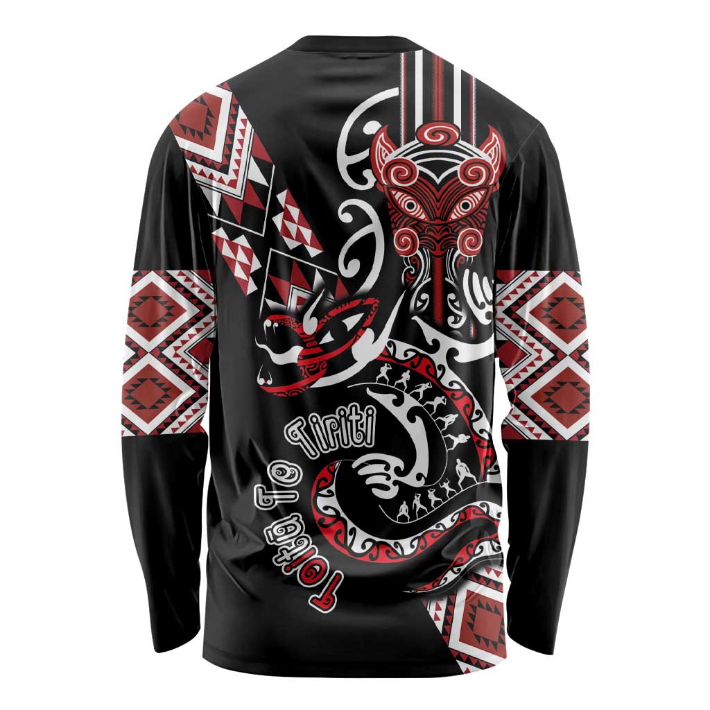 Aotearoa Toitu Te Tiriti-Honour the Treaty Long Sleeve Shirt Maori Taniwha Haka with Taniko and Tukutuku LT03 - Polynesian Pride