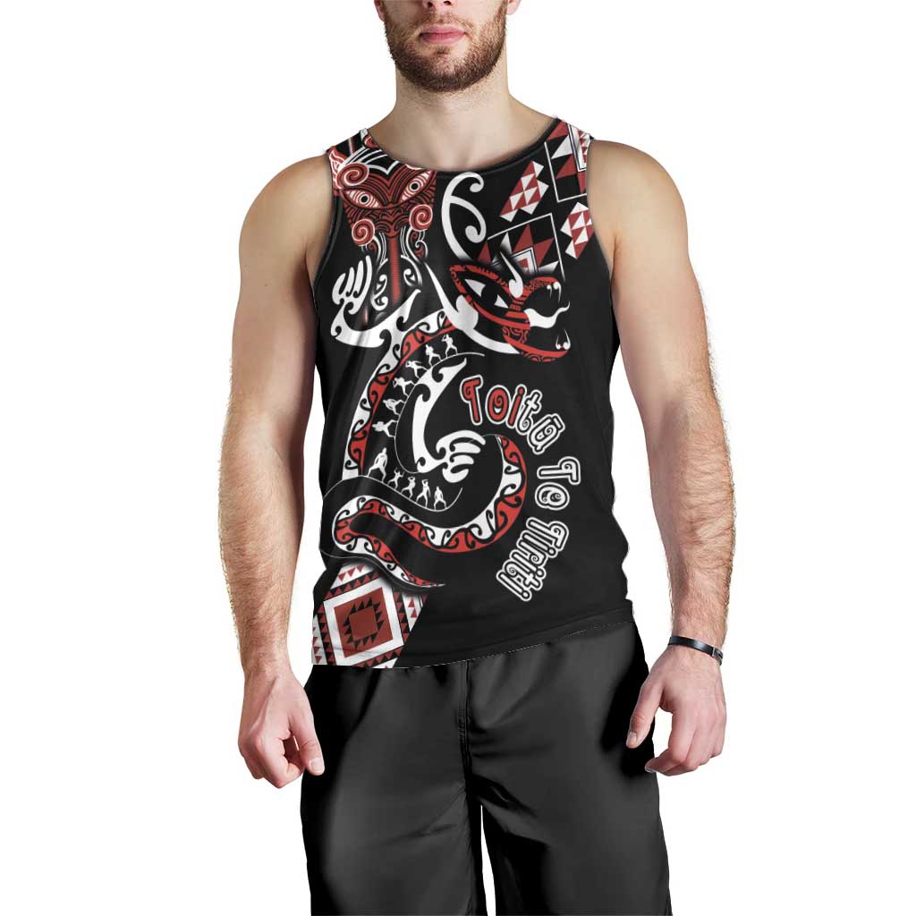 Aotearoa Toitu Te Tiriti-Honour the Treaty Men Tank Top Maori Taniwha Haka with Taniko and Tukutuku