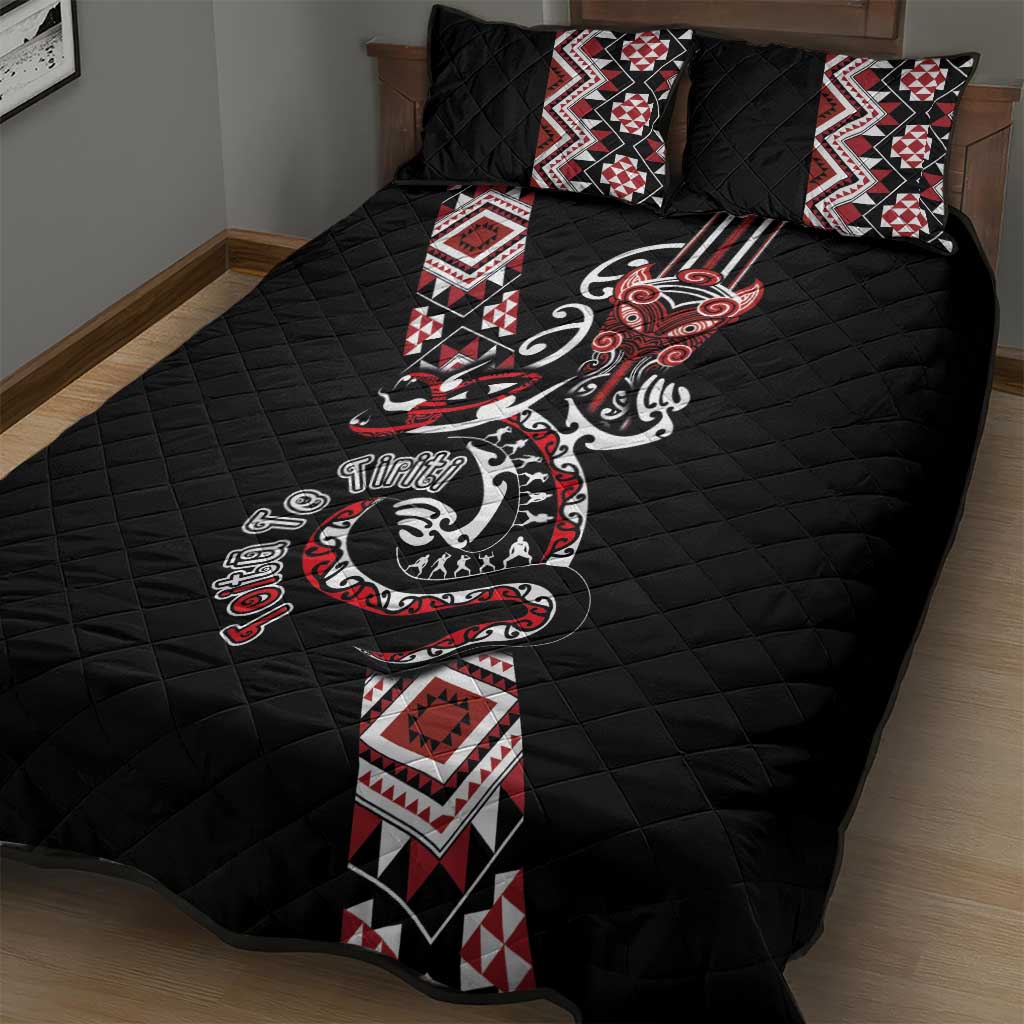 Aotearoa Toitu Te Tiriti-Honour the Treaty Quilt Bed Set Maori Taniwha Haka with Taniko and Tukutuku LT03 - Polynesian Pride