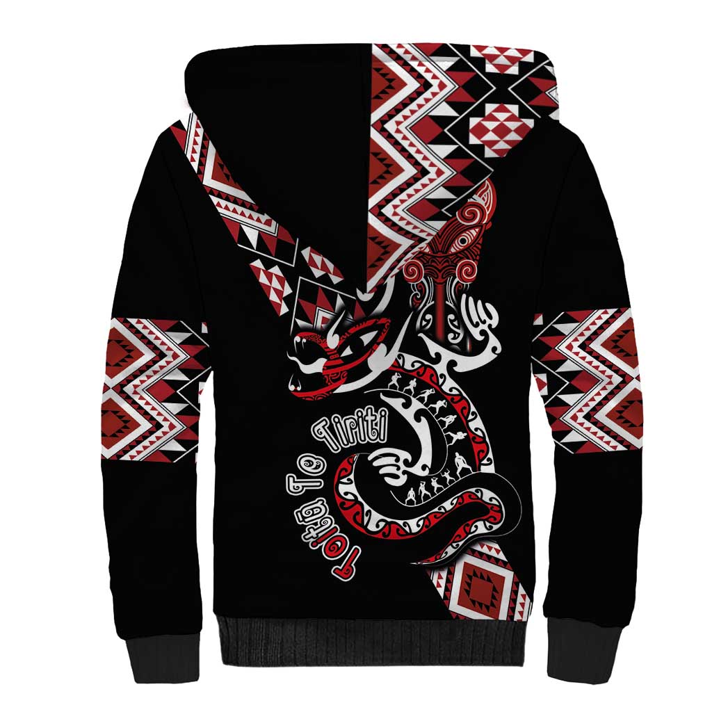 Aotearoa Toitu Te Tiriti-Honour the Treaty Sherpa Hoodie Maori Taniwha Haka with Taniko and Tukutuku LT03 - Polynesian Pride