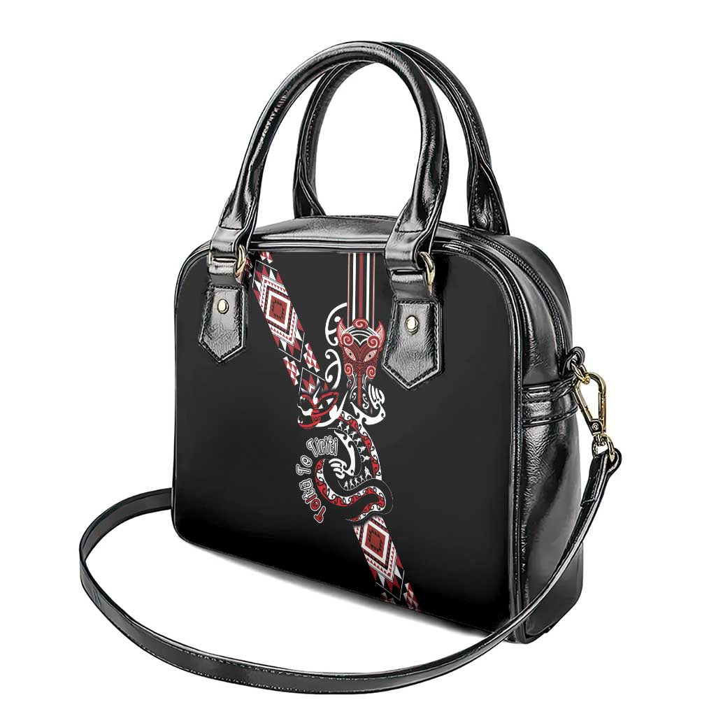 Aotearoa Toitu Te Tiriti-Honour the Treaty Shoulder Handbag Maori Taniwha Haka with Taniko and Tukutuku LT03 - Polynesian Pride