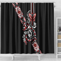 Aotearoa Toitu Te Tiriti-Honour the Treaty Shower Curtain Maori Taniwha Haka with Taniko and Tukutuku LT03 - Polynesian Pride