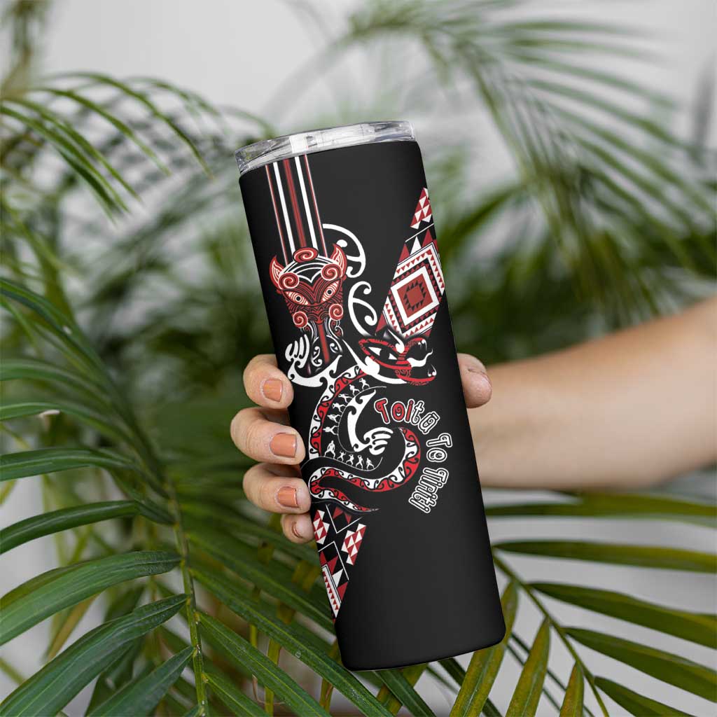 Aotearoa Toitu Te Tiriti-Honour the Treaty Skinny Tumbler Maori Taniwha Haka with Taniko and Tukutuku LT03 - Polynesian Pride