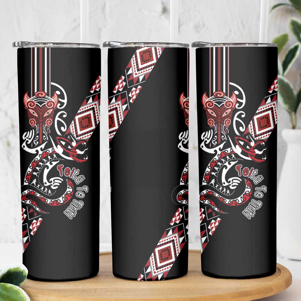 Aotearoa Toitu Te Tiriti-Honour the Treaty Skinny Tumbler Maori Taniwha Haka with Taniko and Tukutuku LT03 - Polynesian Pride