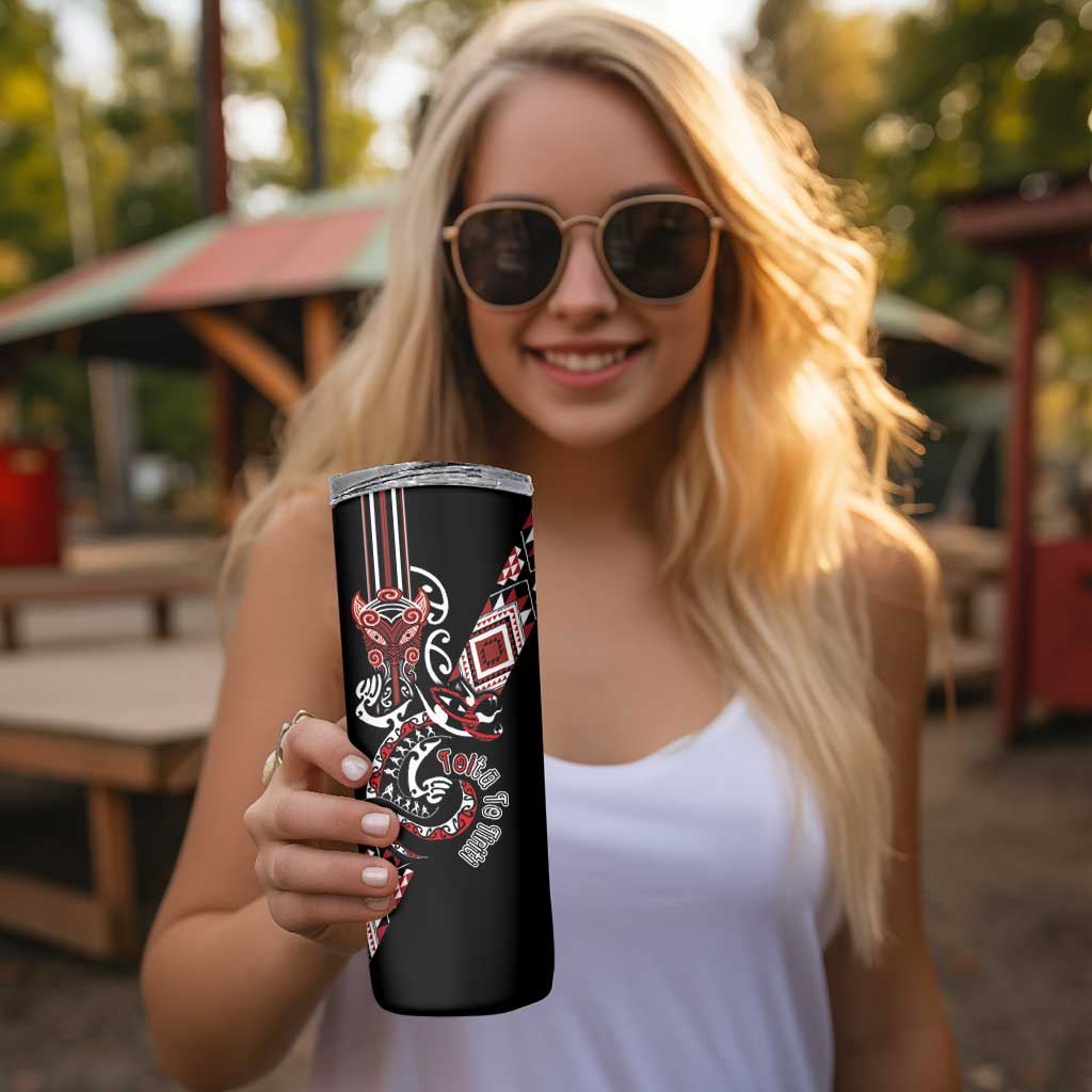 Aotearoa Toitu Te Tiriti-Honour the Treaty Skinny Tumbler Maori Taniwha Haka with Taniko and Tukutuku LT03 - Polynesian Pride